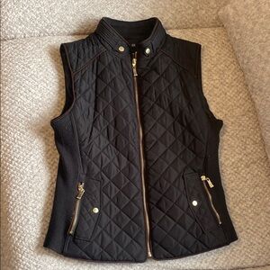 Black Quilted Vest with Gold Accents